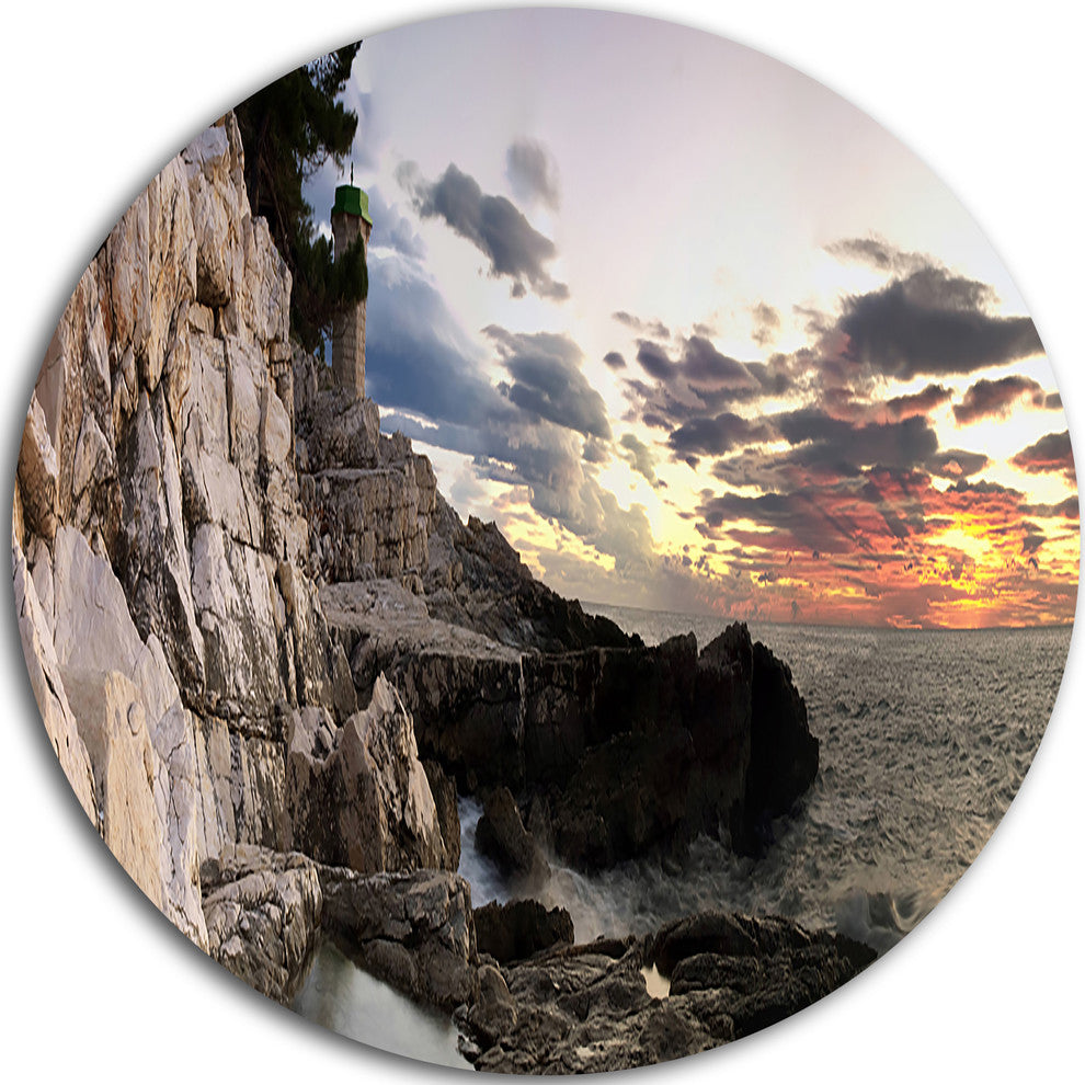 Adiratic Sunset, Landscape Photography Round Metal Wall Art, 23"