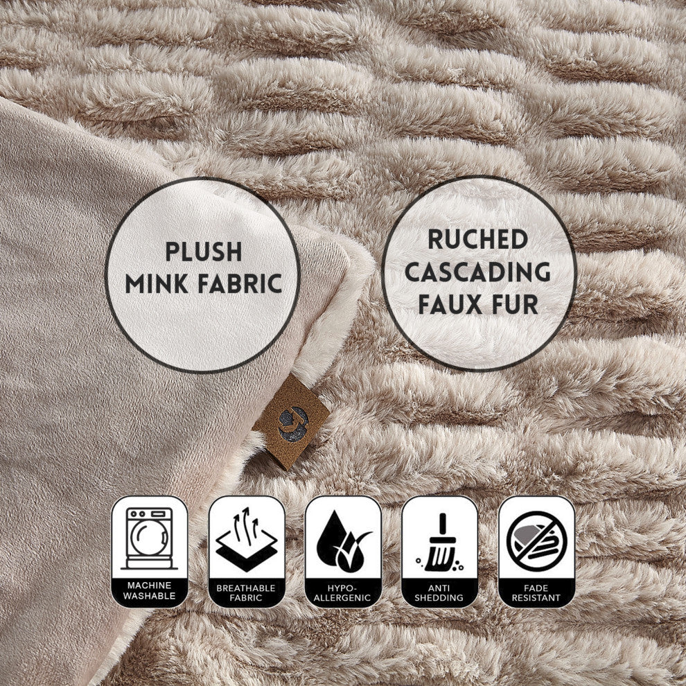 Inspired Home Lev Throw Silky Ruched, Polyester 50"x60", Blush