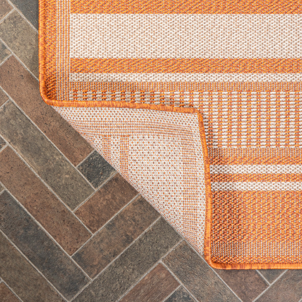 Haynes Modern Double Stripe Indoor/Outdoor Area Rug, Orange/Cream, 4x6