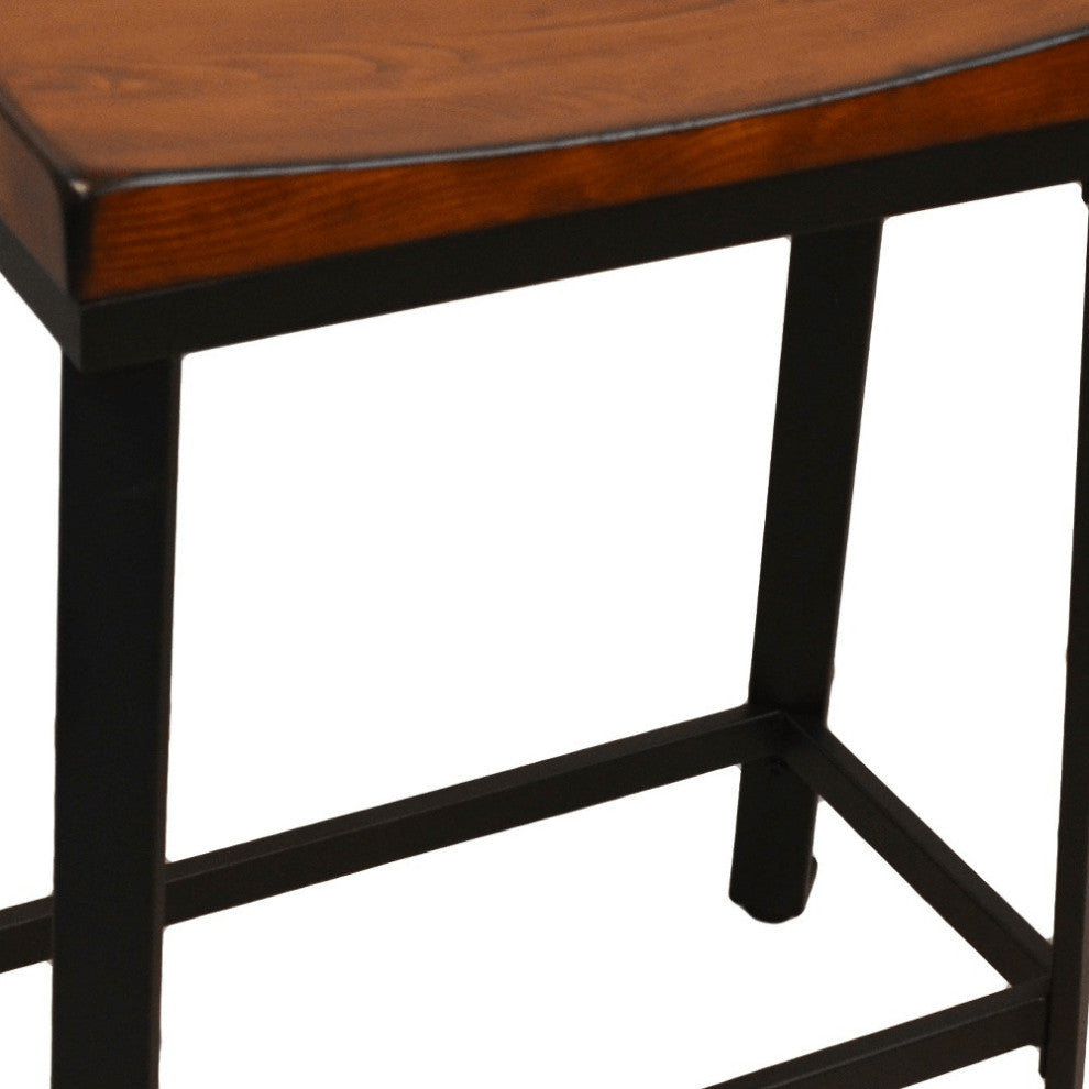 24" Chestnut And Black Steel Backless Counter Height Bar Chair With Footrest