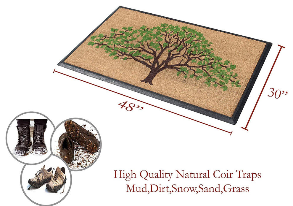 A1HC Hand-Crafted Rubber Coir Life of Tree Double Door Mat, 30" X 48"