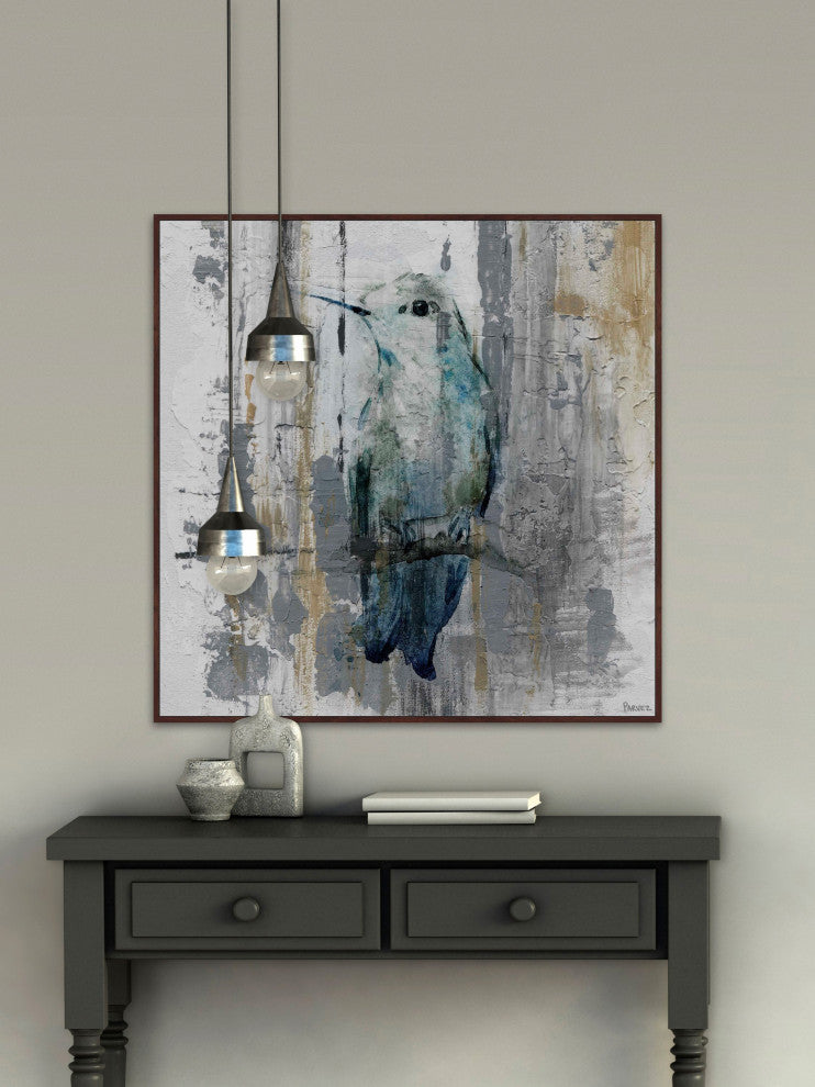 "Perching Grey" Floater Framed Painting Print on Canvas, 32"x32"