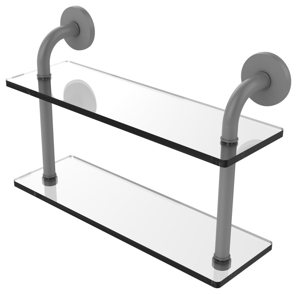 Remi 16" Two Tiered Glass Shelf, Matte Gray
