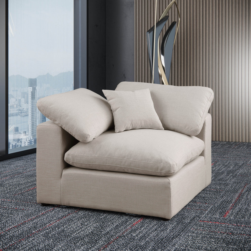 Comfy Beige Linen Textured Fabric Modular Chair, Beige, Linen Textured Fabric, Corner Chair