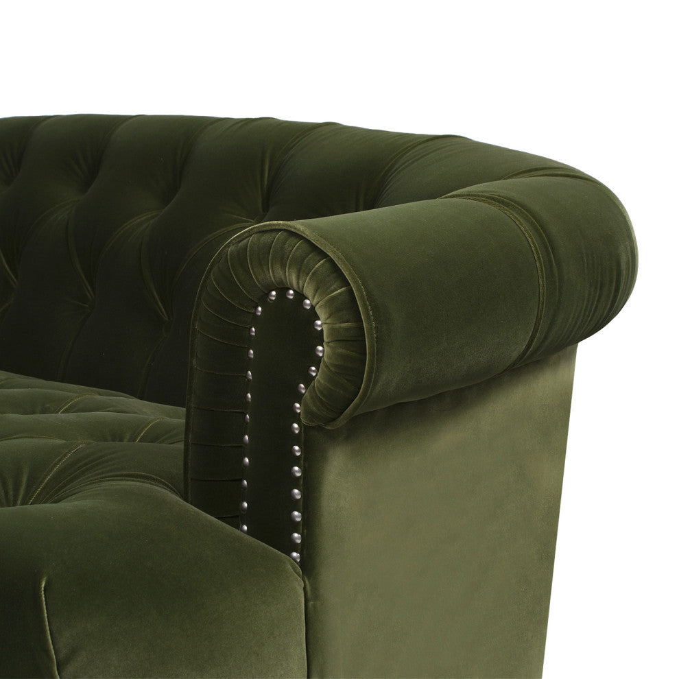 La Rosa Victorian Chesterfield Tufted Sofa, Olive Green Performance Velvet