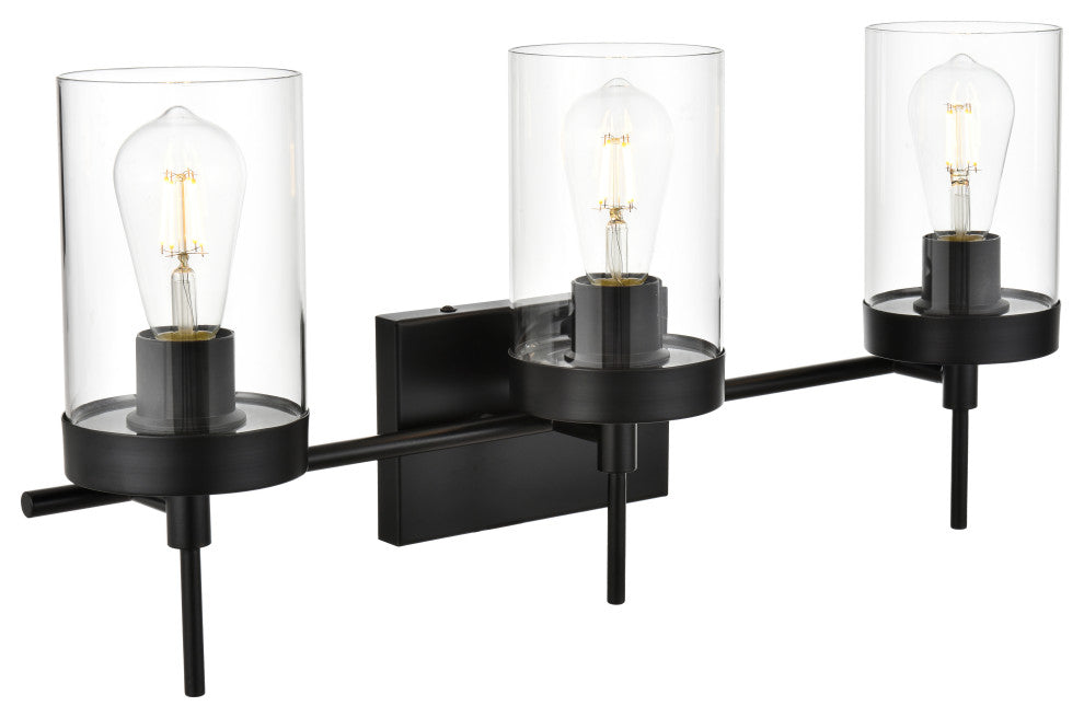 3 Light Black And Clear Bath Sconce