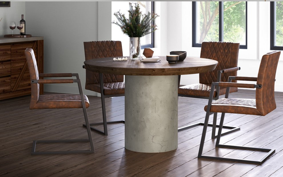 Modrest Renzo Modern Round Oak and Concrete Dining Table