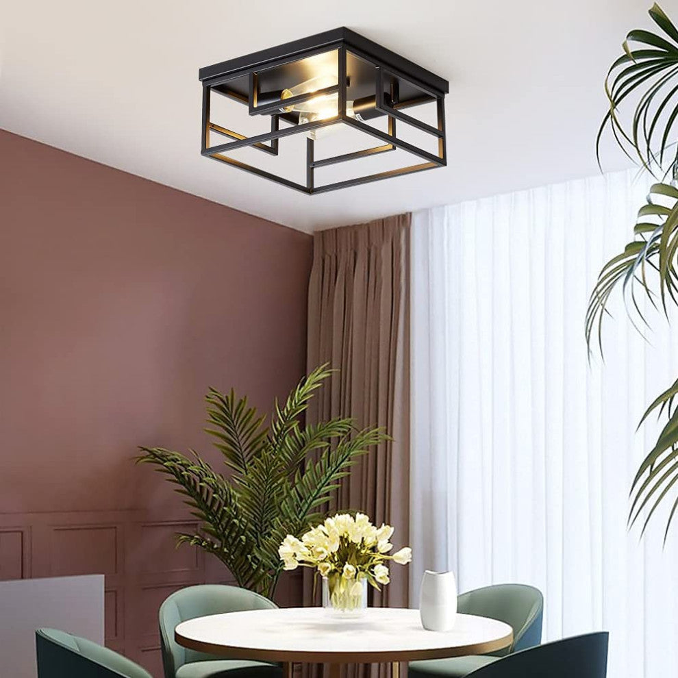 Industrial Farmhouse Ceiling Light, Rust, Black, Square