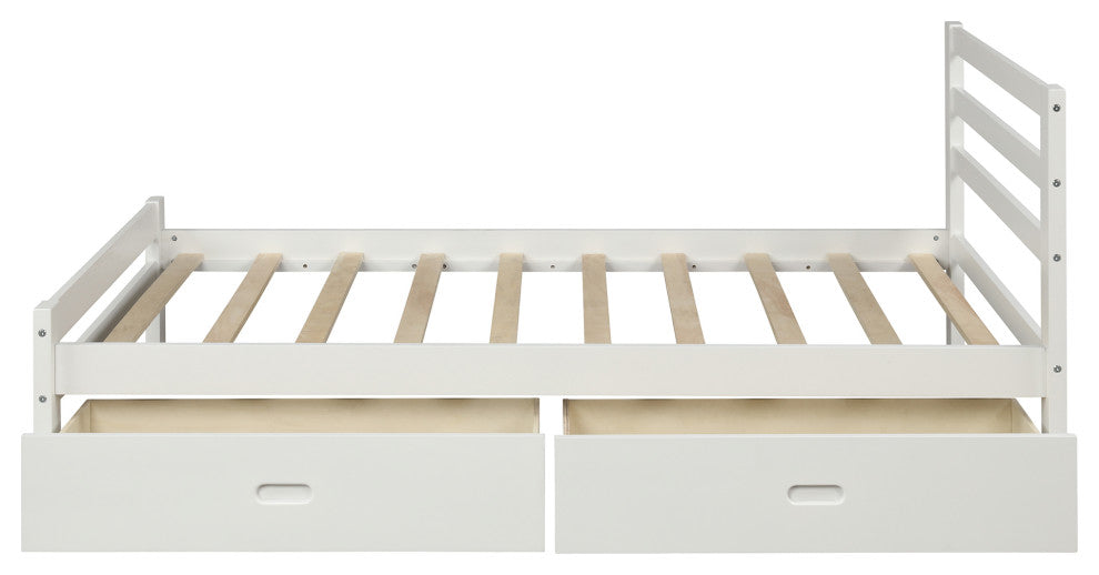 Gewnee Wood platform bed with two drawers, twin in White