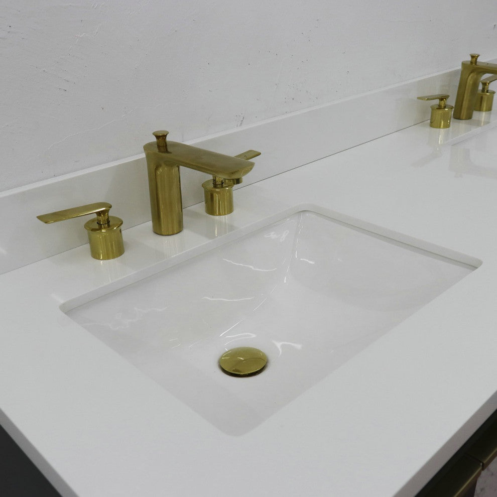 61" Double Vanity, Dark Gray Finish With Engineered Stone Top, Rectangle Sink