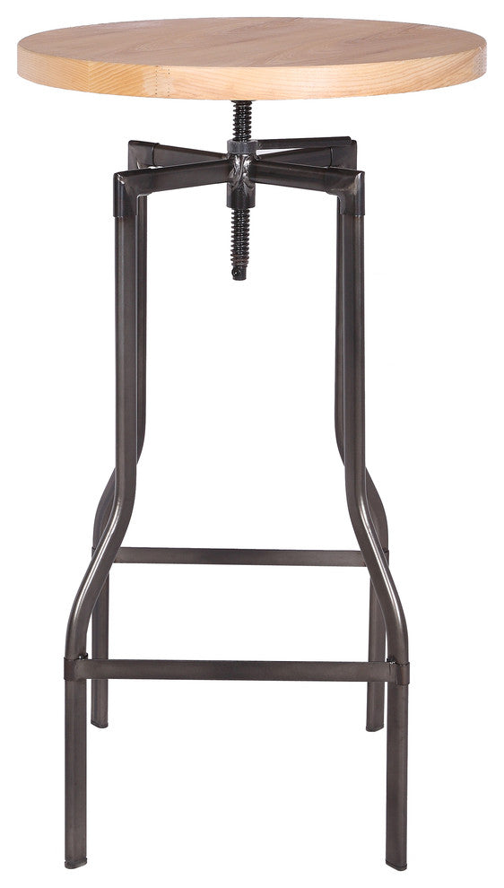 Round Ash Veneer Table With Adjustable Height Matte Gunmetal Square Base, 24"