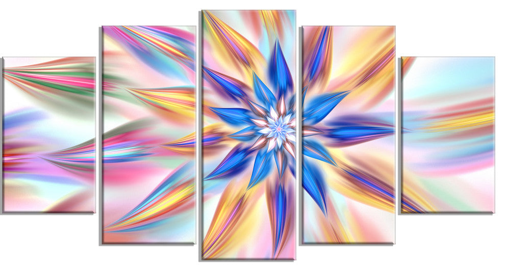Exotic Dance of Multi Color Petals, Floral Canvas Art Print, 60"x32", 5 Panels