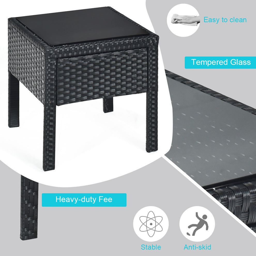 Costway 3PC Patio Rattan Furniture Set Coffee Table Sofa Cushioned Turquoise