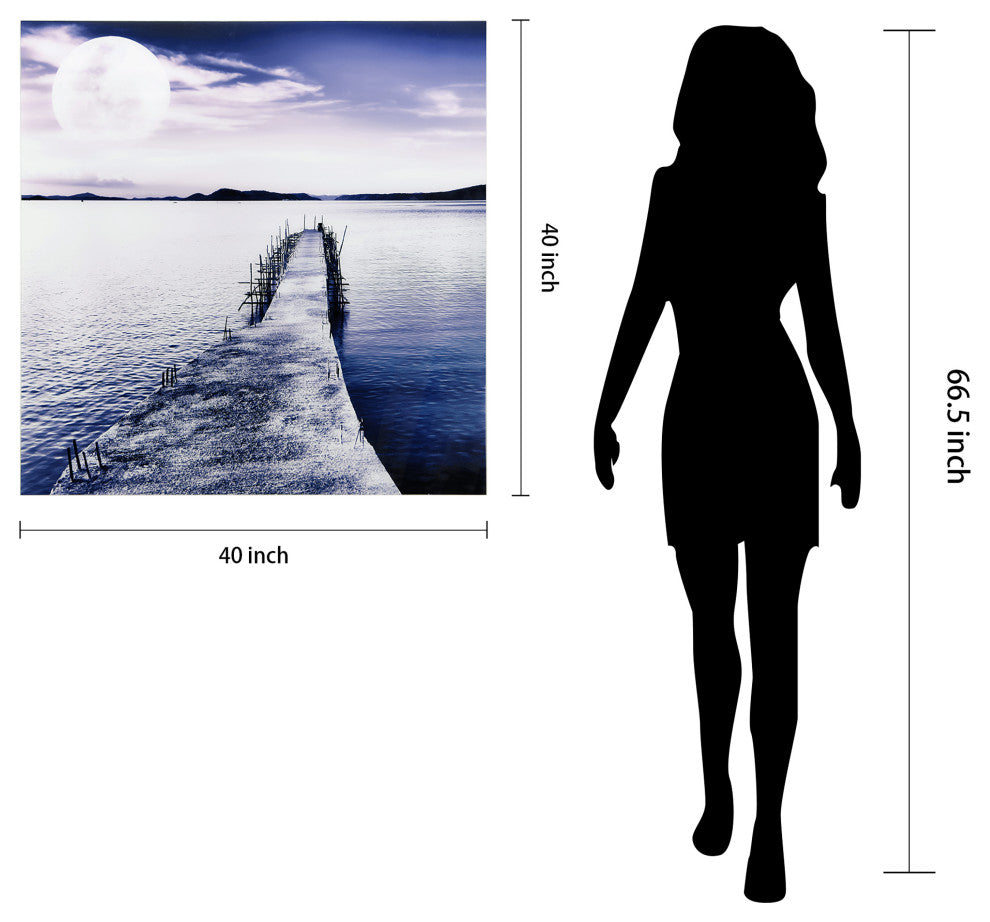 Moonlit Dock Wall Art Frameless Free Floating Tempered Glass 40"x40"