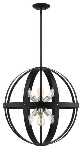 Textured Black Mid Century Modern, Industrial, Rustic Pendant Chandelier