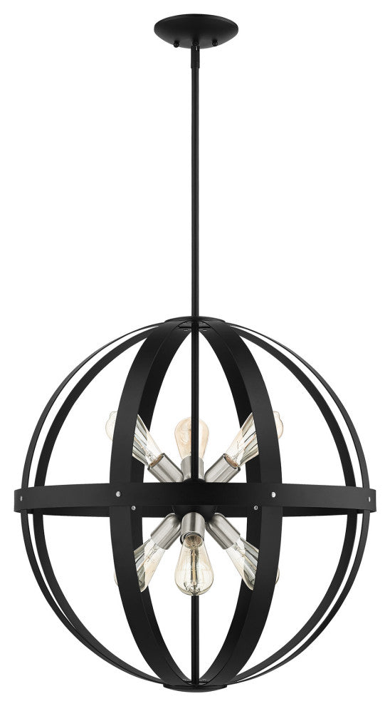 Textured Black Mid Century Modern, Industrial, Rustic Pendant Chandelier