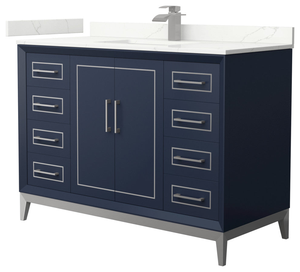Marlena 48" Dark Blue Single Vanity, Quartz Top, 1-Hole, Nickel Trim