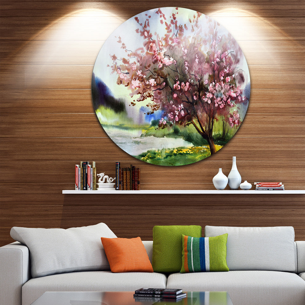 Tree With Spring Flowers, Floral Disc Metal Artwork, 38"