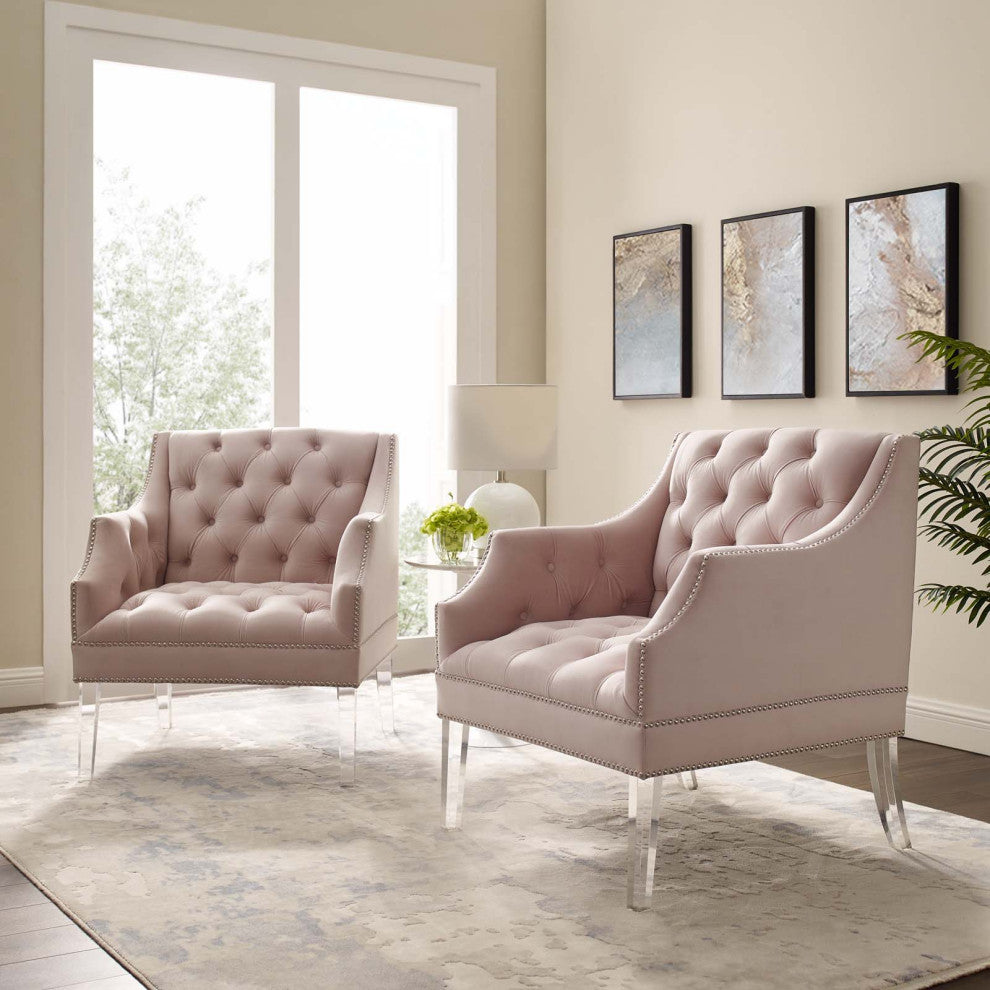 Armchair Accent Chair, Set of 2, Velvet, Pink, Modern, Living Lounge Hospitality