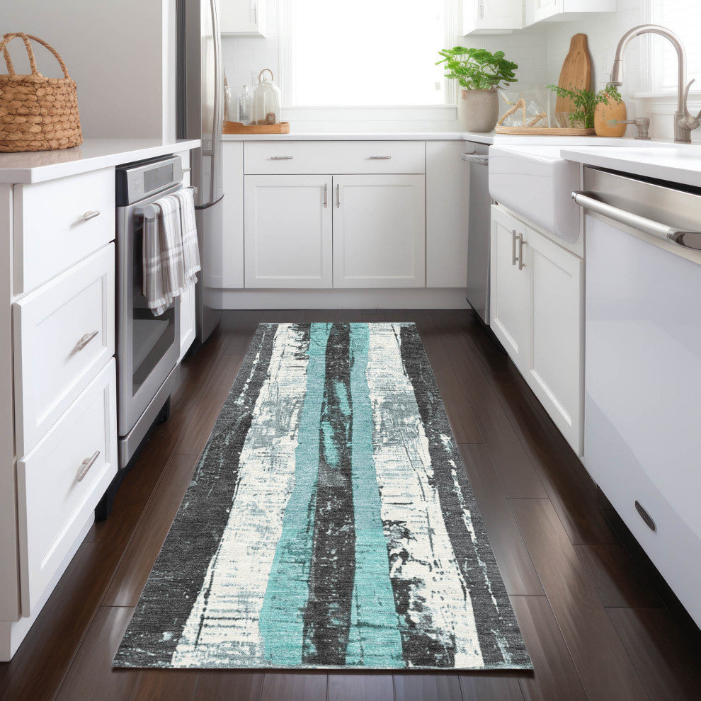 Machine Washable Indoor/Outdoor Chantille ACN1872 Teal 2'3" x 7'6" Runner Rug