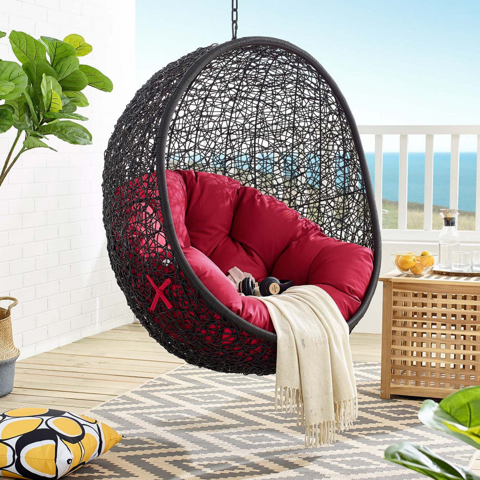 Swing Lounge Chair, Black Red, Modern, Outdoor Patio Balcony Cafe Bistro Garden