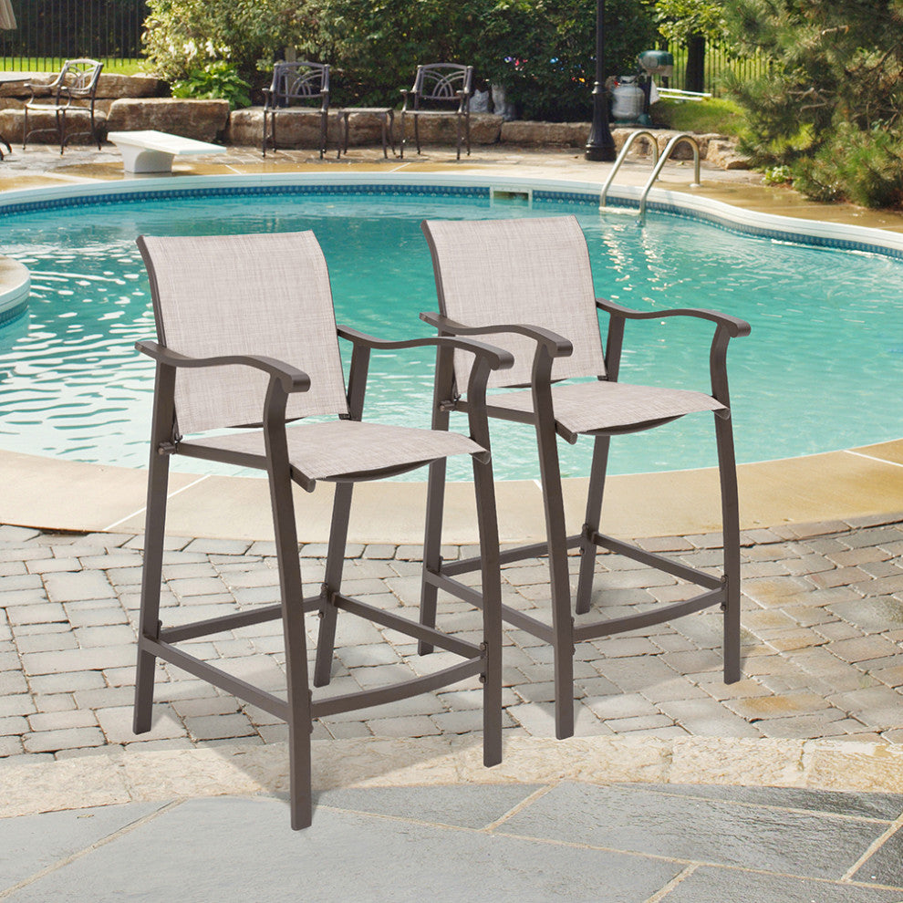 Outdoor Bar Stools Patio Bar Chairs, Set of 2, Beige