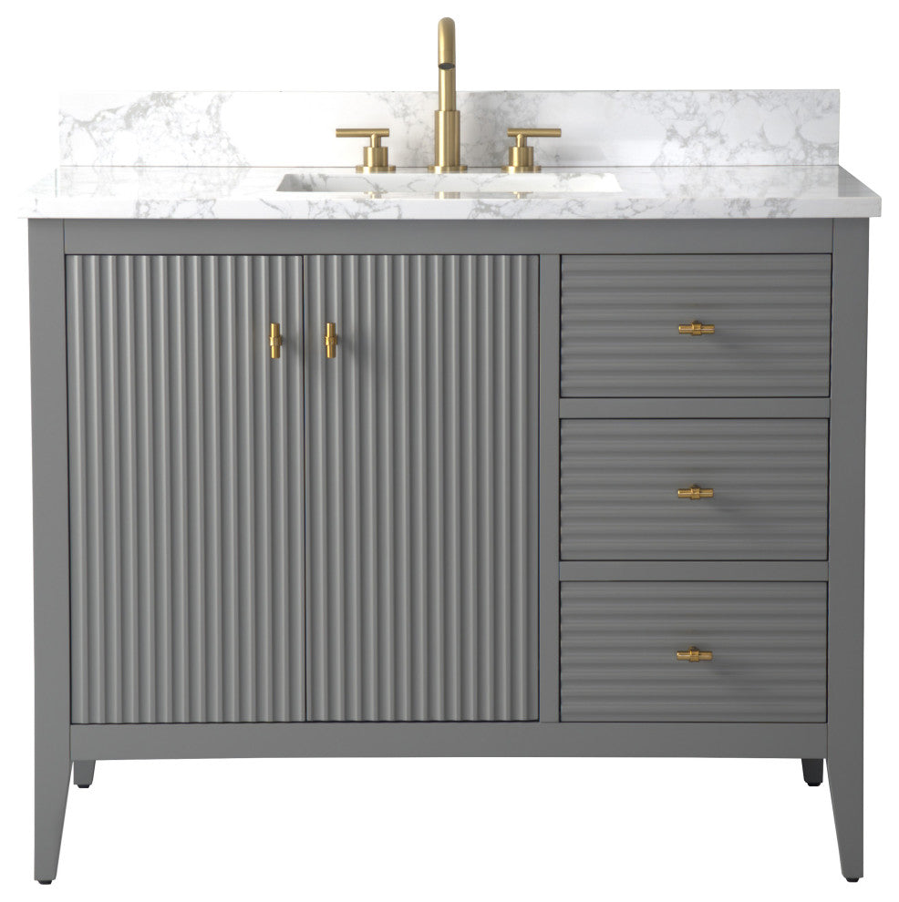 Vanity Art Freestanding Vanity, Cashmere Gray, 42", Single Sink, Golden Brushed