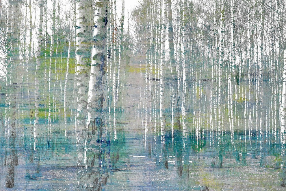 "Teal Tree Forest" Painting Print on Wrapped Canvas, 36"x24"