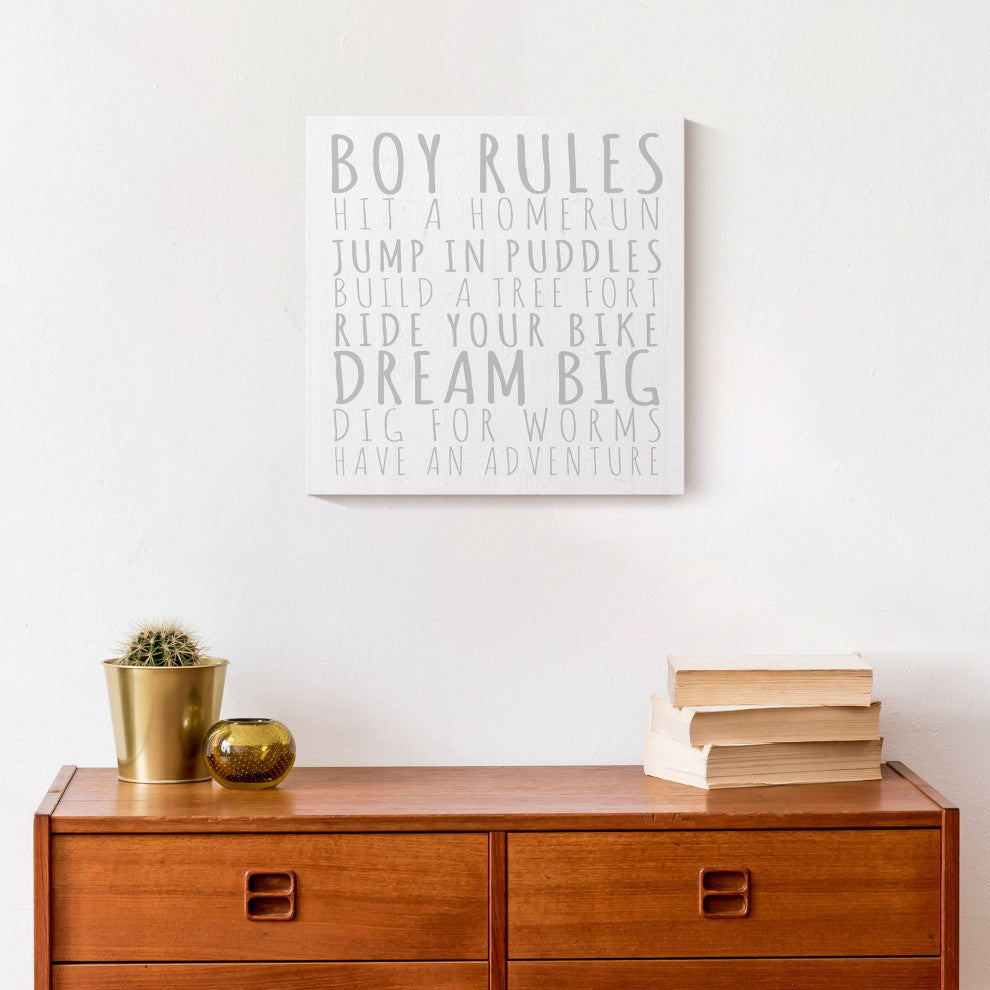 Boy Rules Gray 12x12 Canvas Wall Art