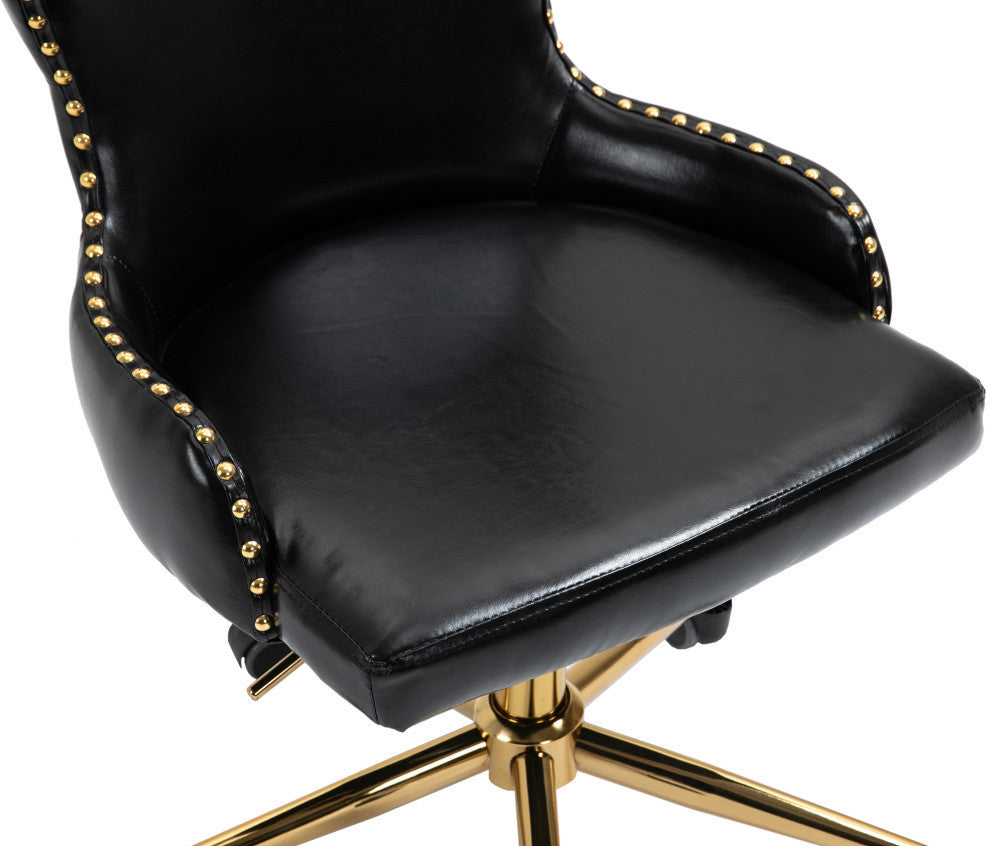 Hendrix Swivel and Adjustable Vegan Leather Office Chair, Black, Rich Gold Base