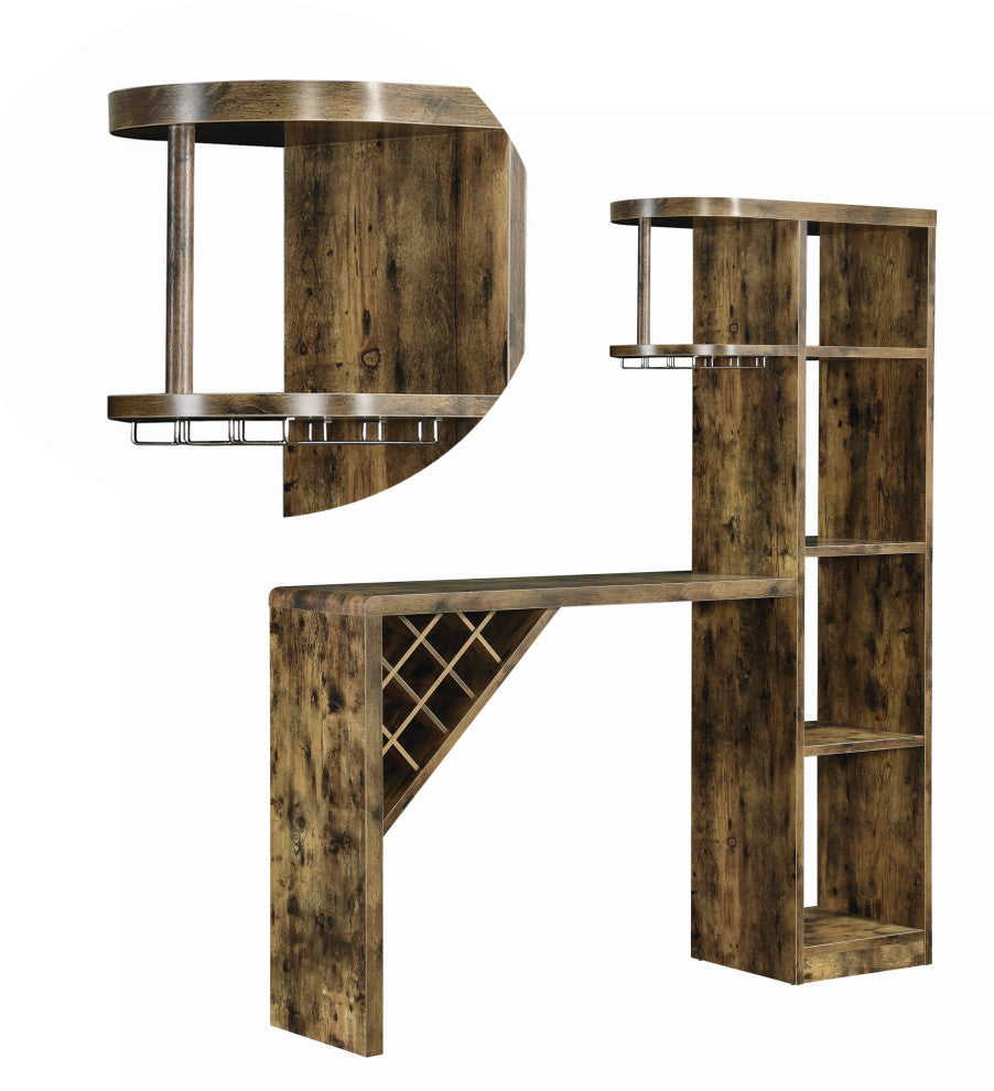 Benzara BM196236 Wood Bar Unit, Open Compartment & Diagonal Wine Section, Brown