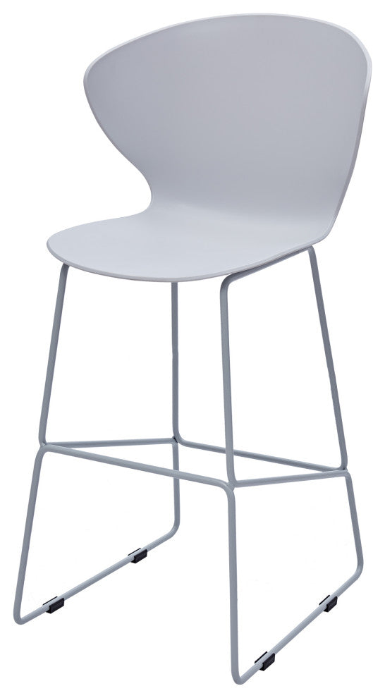 Midcentury Polypropylene Counter Stool, Metal Legs, Set of 2, Light Gray, 26''