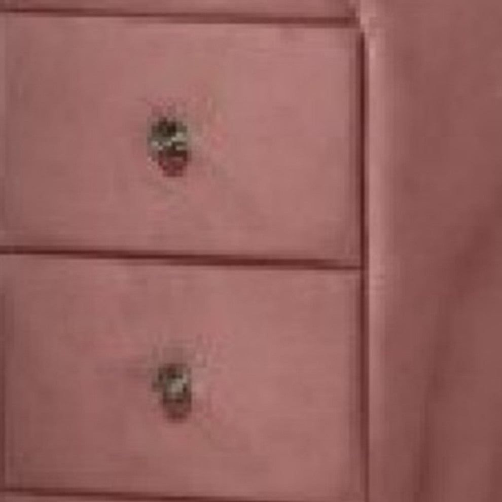 Benzara BM275665 Modern Nightstand, 2 Drawers, Round Metal Knobs, Velvet, Pink