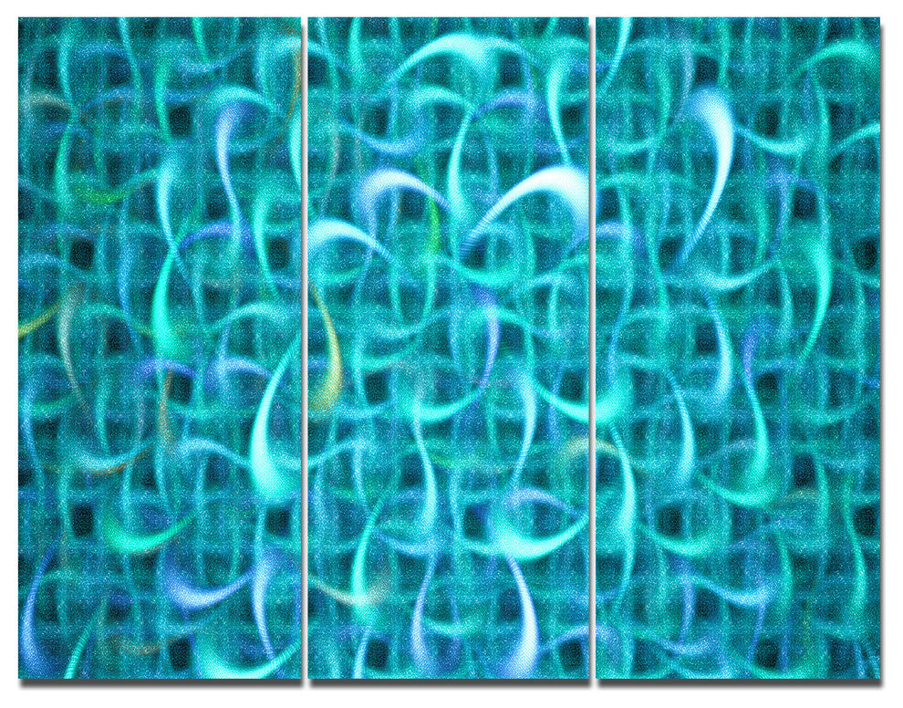 Turquoise Watercolor Fractal Pattern, Abstract Art on Canvas, 36x28, 3 Panels