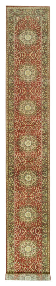 Rufous Red Tabriz Haji Jalili Design Hand Knotted Wool XL Runner Rug 2'7"x18'