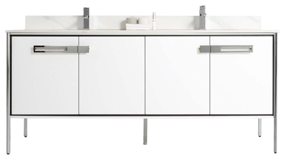 Oakville Bath Vanity, Ceramic Sink, White Matte, 72 Inch, Chrome Hardware