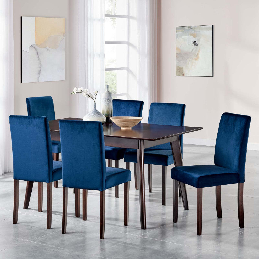 Side Dining Chair and Table Set, Velvet, Drak Brown Blue Navy, Modern, Bistro