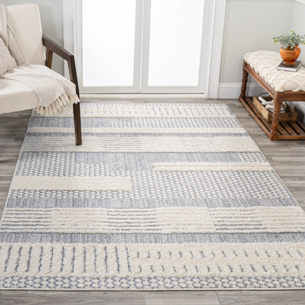 Kerstin Geometric High-Low Cream/Gray 3'x5' Area Rug