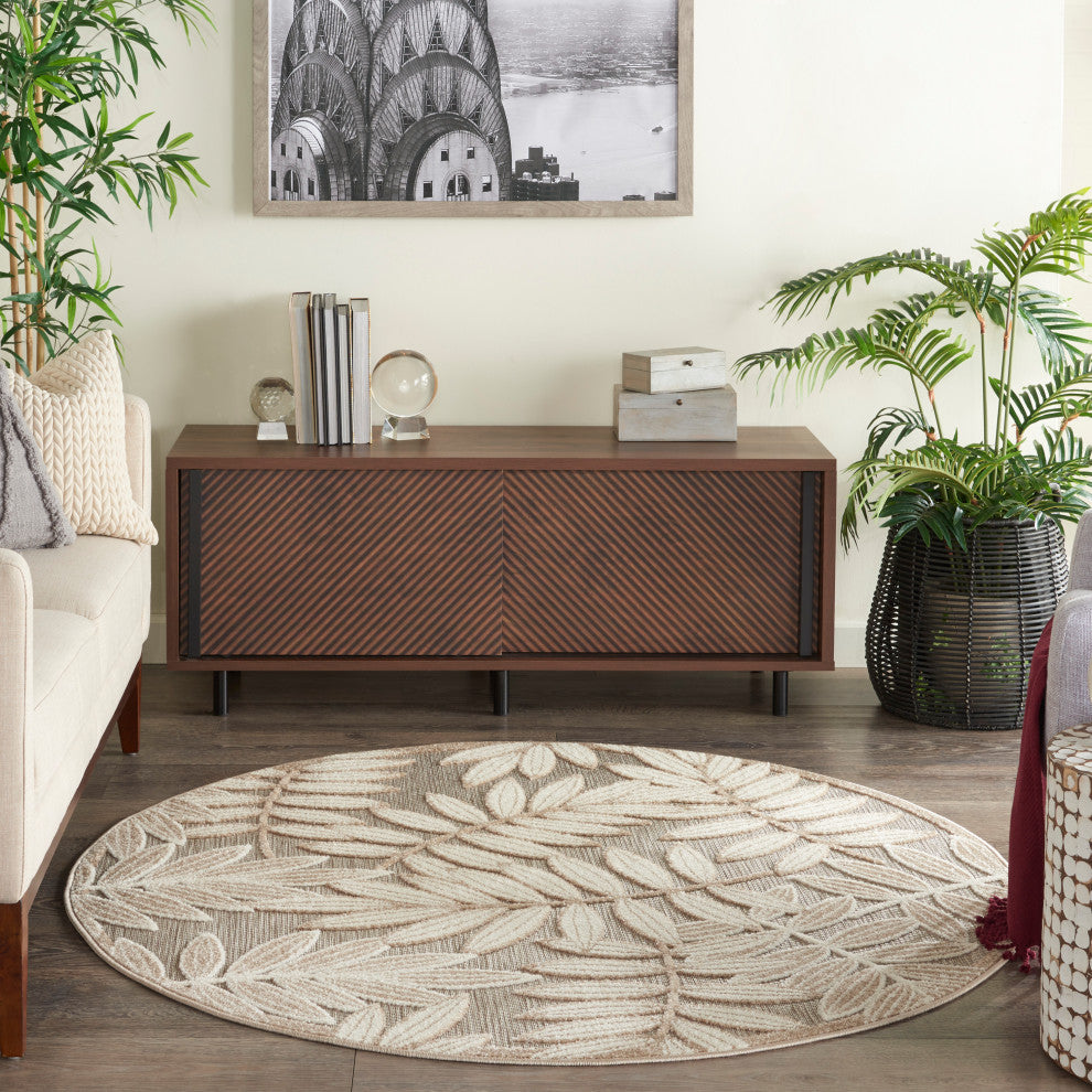 Nourison Aloha 4' x Round Natural Tropical Area Rug