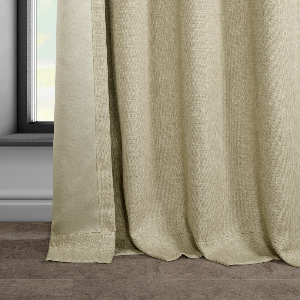 Faux Linen Grommet Room Darkening Curtain Single Panel, Thatched Tan, 50w X 120l