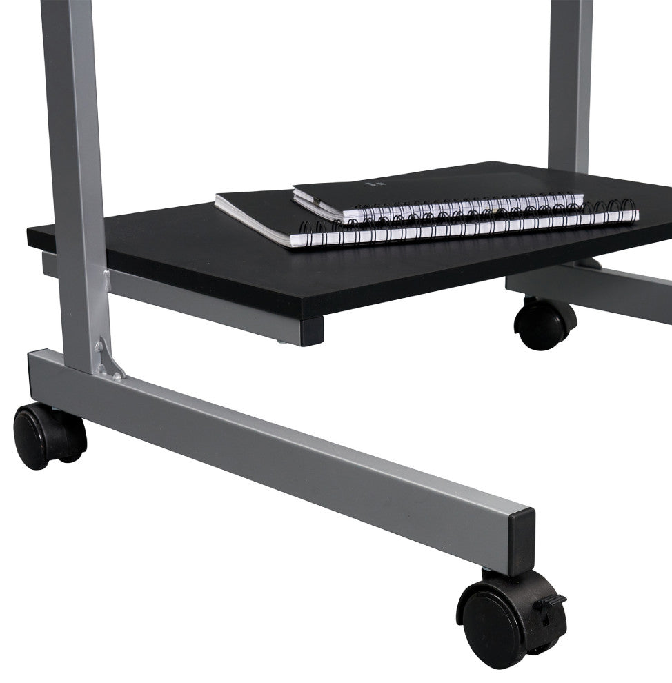 Techni Mobili Wood & Steel Compact Computer Cart with Storage in Graphite Gray