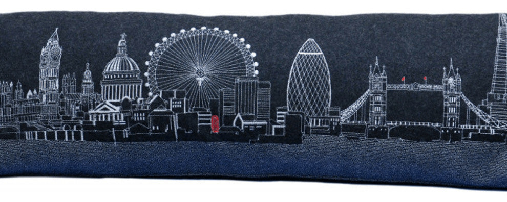 46" Black London Nighttime Skyline Lumbar Decorative Pillow