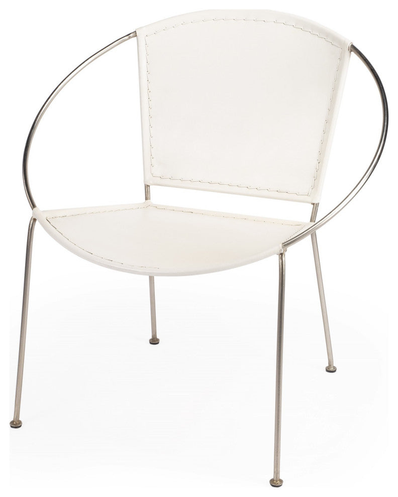 Modern Ring Shape White Leather Accent Chair