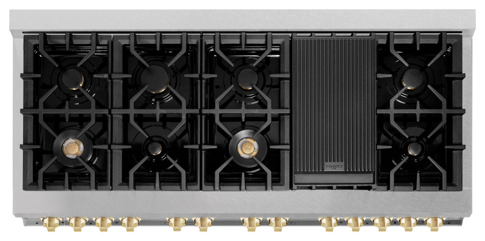 ZLINE 60" Dual Fuel Range, DuraSnow Steel With Gold RASZ-SN-60-G