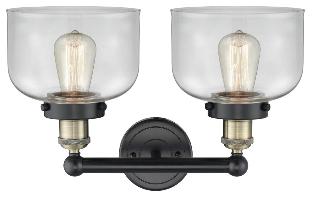 Edison Large Bell 2-Light 16" Vanity Light, Black Antique Brass With Clear Shade