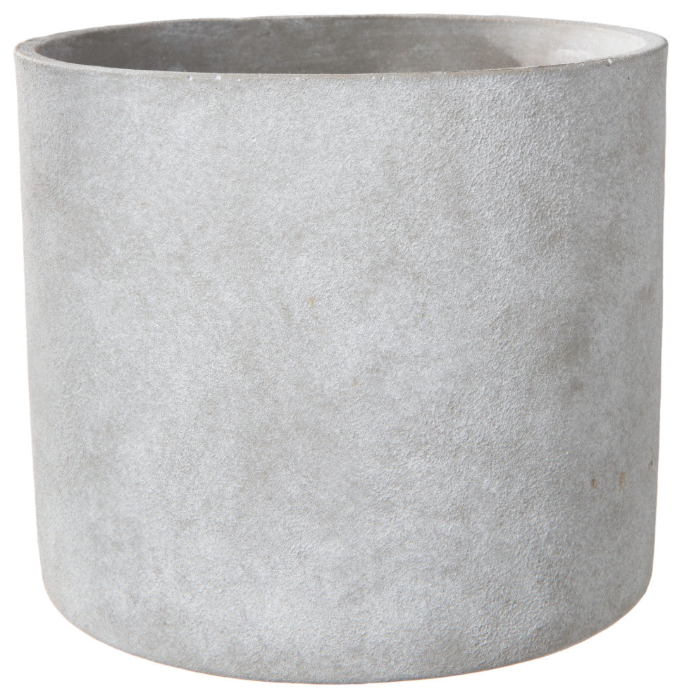 Round Cement Pot on Flat Bottom Base Smooth Gray Finish, Large