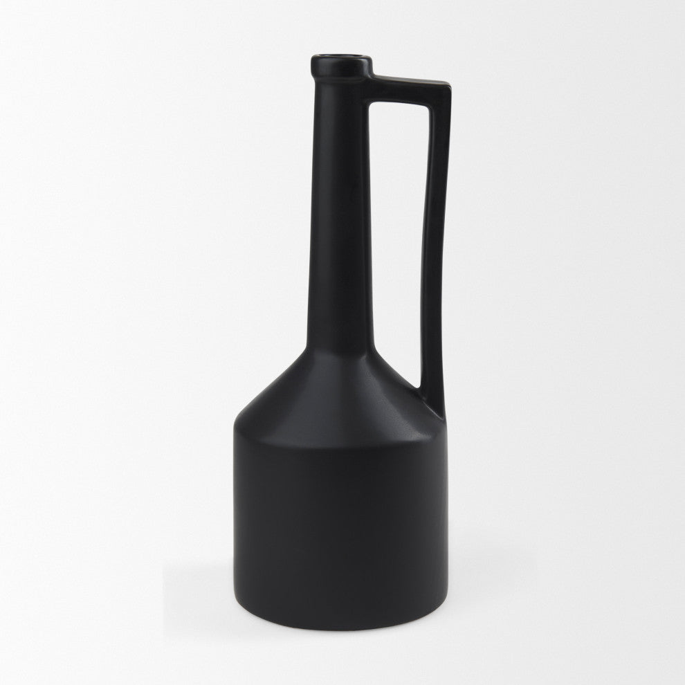 Burton Black Ceramic Jug Style Vase, 16"