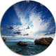 Rocky Beach With White Clouds, Modern Beach Round Wall Art, 11"