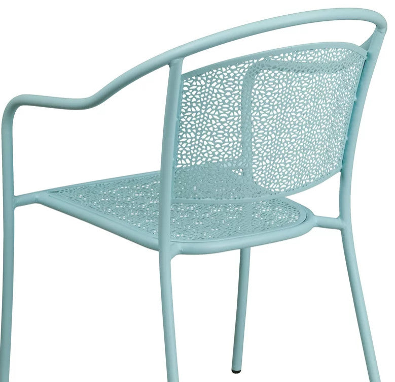 Set of 5 Indoor Outdoor Chair, Rain Flower Seat & Curved Backrest, Sky Blue