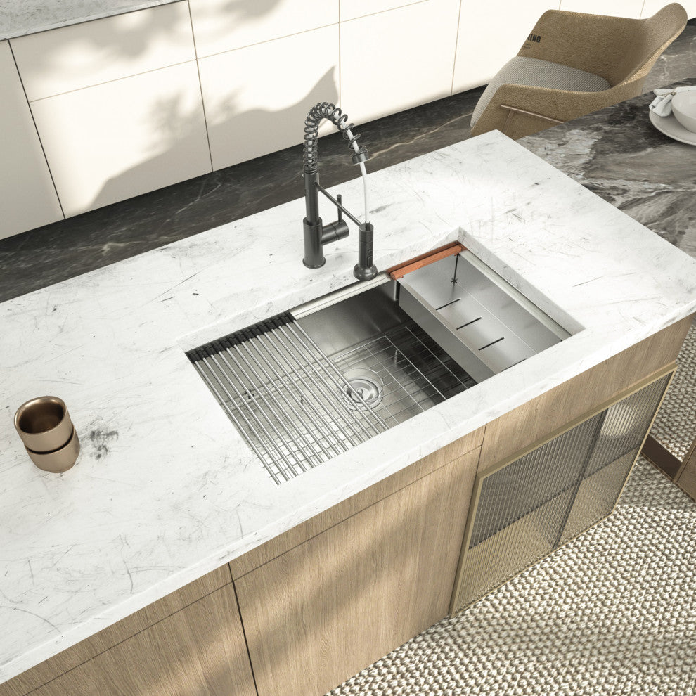 Undermount Workstation Single Bowl Stainless Steel Kitchen Sink 32", 32*19*10 Inch